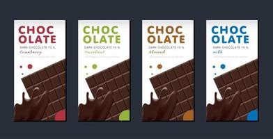 Chocolate bar packaging set. Trendy luxury product branding template with label pattern for packaging. Vector design.