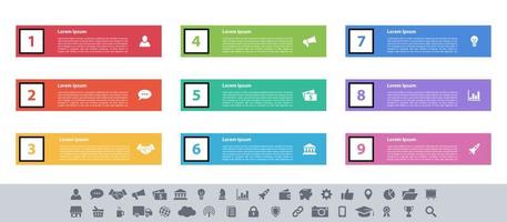 ilustración de vector de concepto de negocio de diseño infográfico con 9 pasos u opciones o procesos representan flujo de trabajo o diagrama o banner de botón web