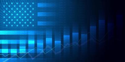 Growing chart against the background of the USA America flag candlestick graph Stock market exchange and graph chart business finance money investment on display board. vector design