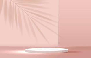 Cosmetic pastel pink background minimal and premium podium display for product presentation branding and packaging . studio stage with shadow of leaf background. vector design