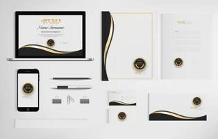 Set of office documents for business, Include laptop, tablet, smartphone, pen, pencils, paperclip, business cards, envelope, document file, certificate, vector Illustration