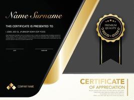 plantilla de certificado de diploma color negro y dorado con imagen vectorial de lujo y estilo moderno vector