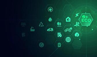 Eco technology or environmental technology concept with environment Icons over the network connection. vector design