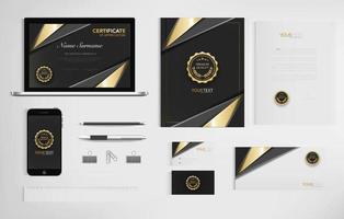 Set of office documents for business, Include laptop, tablet, smartphone, pen, pencils, paperclip, business cards, envelope, document file, certificate, vector Illustration