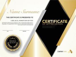 plantilla de certificado de diploma color negro y dorado con imagen vectorial de lujo y estilo moderno vector