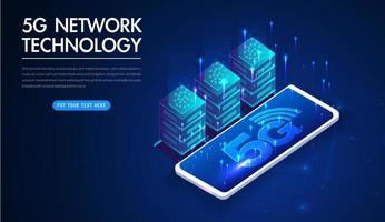 5G network wireless technology vector illustration. High-speed mobile internet of next generation. Using modern digital devices. Web page design template.