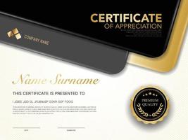 plantilla de certificado de diploma color negro y dorado con imagen vectorial de lujo y estilo moderno vector