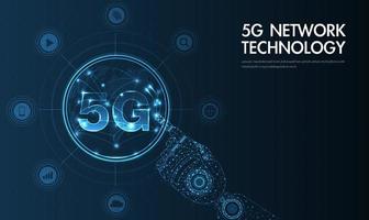 Red 5g conexión inalámbrica a internet wi-fi e internet de las cosas con moderno. Ilustración de vector de tecnología de tasa de datos de conexión de innovación de alta velocidad.