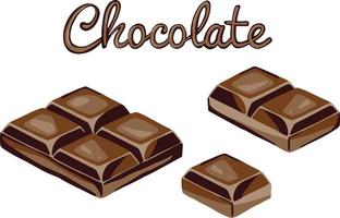 Realistic illustration, set of broken chocolate bars on white background. vector