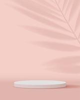 Cosmetic pastel pink background minimal and premium podium display for product presentation branding and packaging . studio stage with shadow of leaf background. vector design