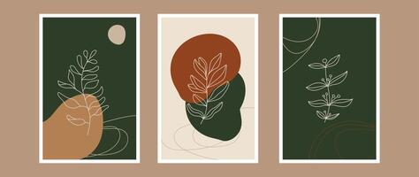 Vector botanical wall art set earth tone boho