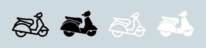 ícono de scooter en colores blanco y negro. Ilustración de vector de signos de motocicleta.