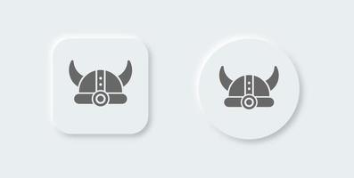 Viking helmet solid icon in neomorphic design style. Helmet with horns signs vector illustration.