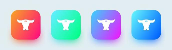 Bull solid icon in square gradient colors. Strength and perseverance signs vector illustration.