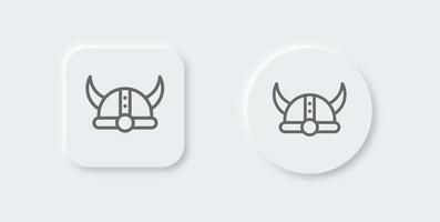 Viking helmet line icon in neomorphic design style. Helmet with horns signs vector illustration.