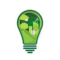 Paper art of green ecology technology and nature concept. save energy creative idea concept. light bulb with nature and environment conservation. vector design