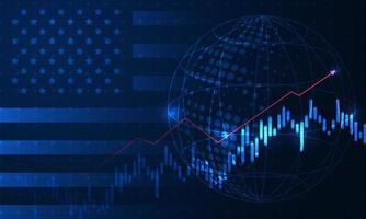 gráfico de crecimiento en el contexto de la bandera de EE. UU. América gráfico de candelabros bolsa de valores y gráfico gráfico inversión de dinero de finanzas comerciales en el tablero de visualización. diseño vectorial vector