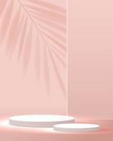 Cosmetic pastel pink background minimal and premium podium display for product presentation branding and packaging . studio stage with shadow of leaf background. vector design