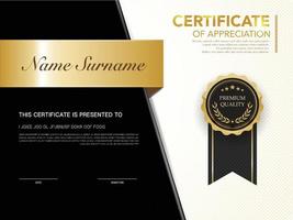 plantilla de certificado de diploma color negro y dorado con imagen vectorial de lujo y estilo moderno vector