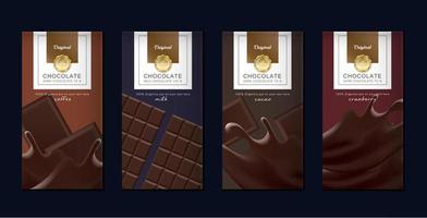 Chocolate bar packaging set. Trendy luxury product branding template with label pattern for packaging. Vector design.