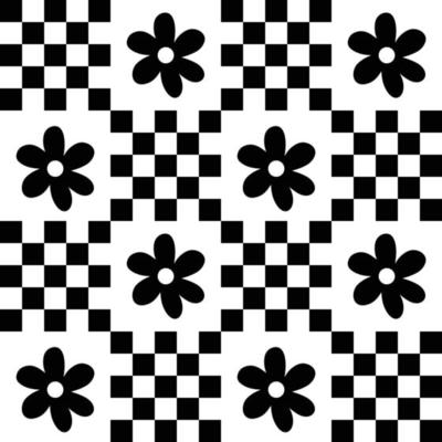 Cute patchwork floral seamless pattern background, black and white  monochrome checkerboard and daisy backdrop. Modern, trendy vector design,  aesthetic print for textile, wallpaper 9731485 Vector Art at Vecteezy