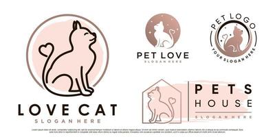 conjunto de colección de diseño de logotipo de animales de gato con elemento de amor y vector premium de concepto creativo