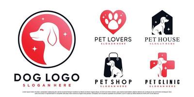 diseño de logotipo de conjunto de iconos de perro para tienda de mascotas, clínica y casa de mascotas con vector premium de elemento creativo