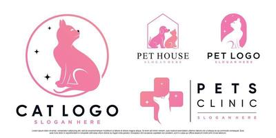 conjunto de colección de diseño de logotipo de animales de compañía para tienda de mascotas o clínica con vector premium de elemento creativo