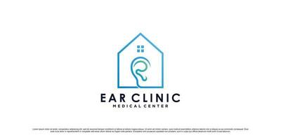 diseño de logotipo de oreja para clínica médica con vector premium de concepto de hogar