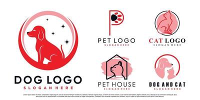 conjunto de colección de diseño de logotipo de animales de compañía para tienda de mascotas o clínica con vector premium de elemento creativo