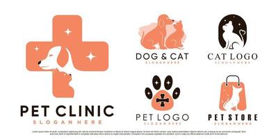 conjunto de colección de diseño de logotipo de animales de compañía para tienda de mascotas o clínica con vector premium de elemento creativo