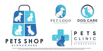 conjunto de colección de diseño de logotipo de animales de compañía para tienda de mascotas o clínica con vector premium de elemento creativo