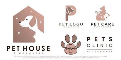 conjunto de colección de diseño de logotipo de animales de compañía para tienda de mascotas o clínica con vector premium de elemento creativo