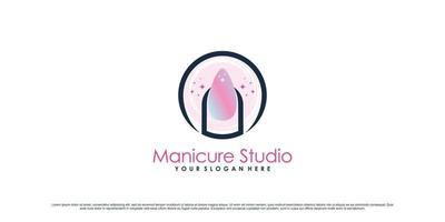 diseño de logotipo de icono de uñas para estudio de manicura o salón de uñas con vector premium de concepto creativo