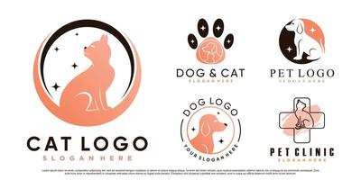 conjunto de colección de diseño de logotipo de animales de compañía para tienda de mascotas o clínica con vector premium de elemento creativo