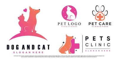 conjunto de colección de diseño de logotipo de animales de compañía para tienda de mascotas o clínica con vector premium de elemento creativo