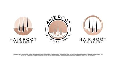 ilustración de vector de diseño de logotipo de icono de raíz de cabello para clínica de cabello con vector premium de elemento creativo