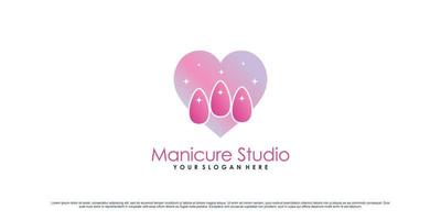 diseño de logotipo de icono de uñas para estudio de manicura o salón de uñas con vector premium de concepto creativo