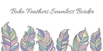 Seamless Vector Border Boho Feathers