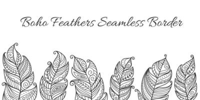 Seamless Vector Border Boho Feathers