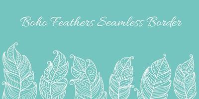 Seamless Vector Border Boho Feathers