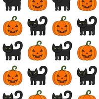 Halloween cartoon seamless pattern. black cat, orange pumpkin vector