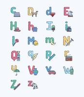 Alphabet letters linear coloured icon set vector