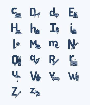 Alphabet letters solid icon set