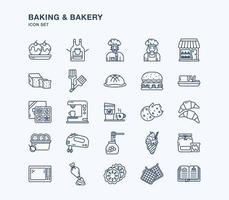 conjunto de iconos de esquema de horneado y panadería vector