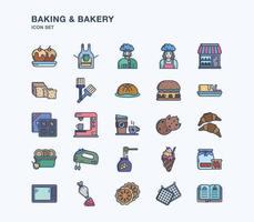 Baking and Bakery linear coloured icon set vector