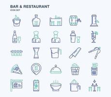 Bar and Restaurant outline coloured icon set vector