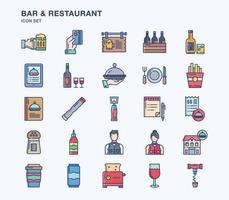 Bar and Restaurant linear coloured icon set vector