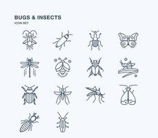 Bugs and Insects outline icon set vector