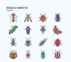 Bugs and Insects linear coloured icon set vector